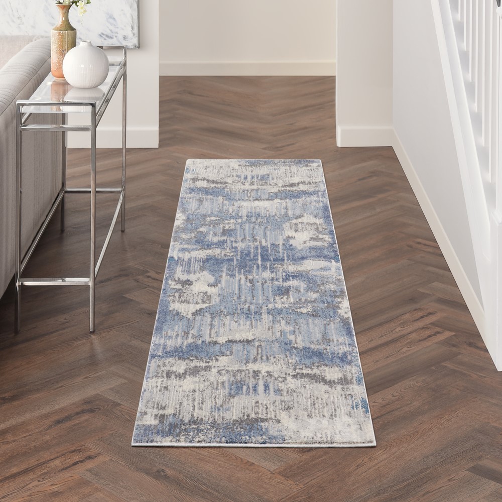 KI50 Grand Expressions GNE04 Runner Rugs by Kathy Ireland in Blue Grey